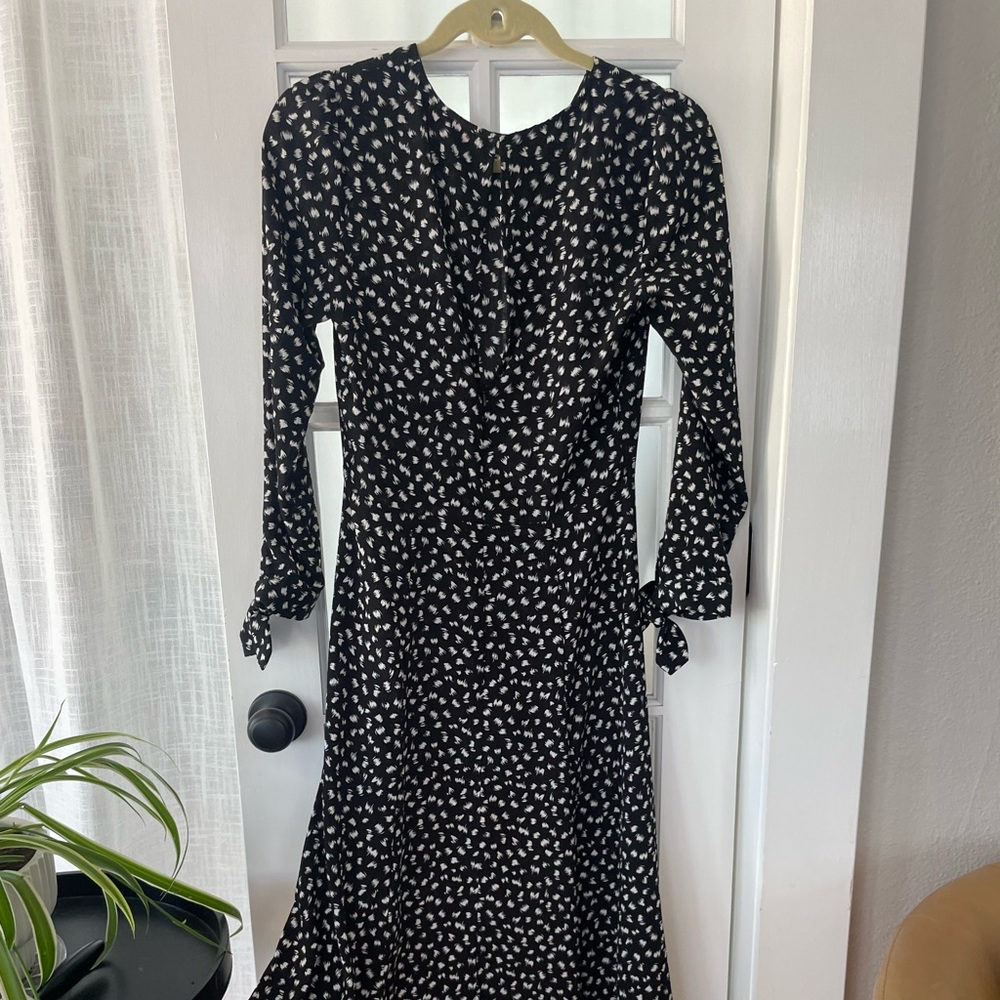 re:named dress black dots  long sleeves high slit